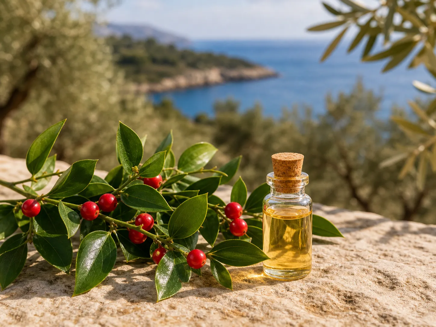 Rusco con frutos rojos en una composición mediterránea de MMCREAMPRO